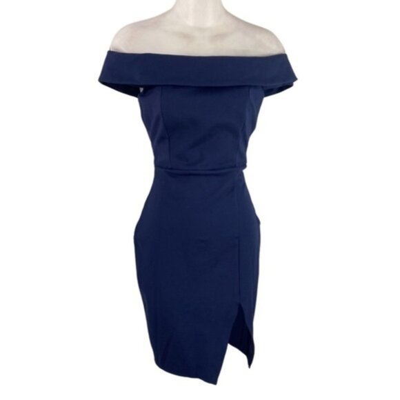 Lulu’s Way Of Love Navy Blue Off-the-Shoulder Bodycon Dress OO9 - Picture 7 of 12